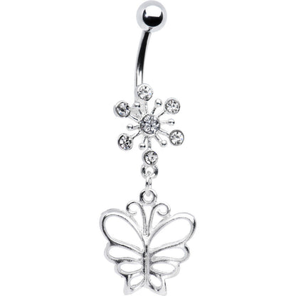 Clear Crystal Explosion Butterfly Belly Ring