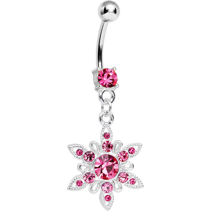Pink CZ Spectacular Flower Belly Ring