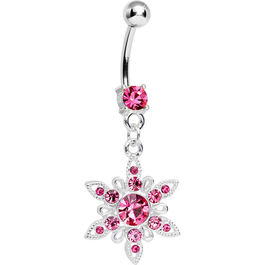 Pink CZ Spectacular Flower Belly Ring