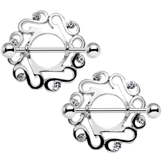 14G 7/8 Clear Gem Cute Celtic Swirl Nipple Shield Set