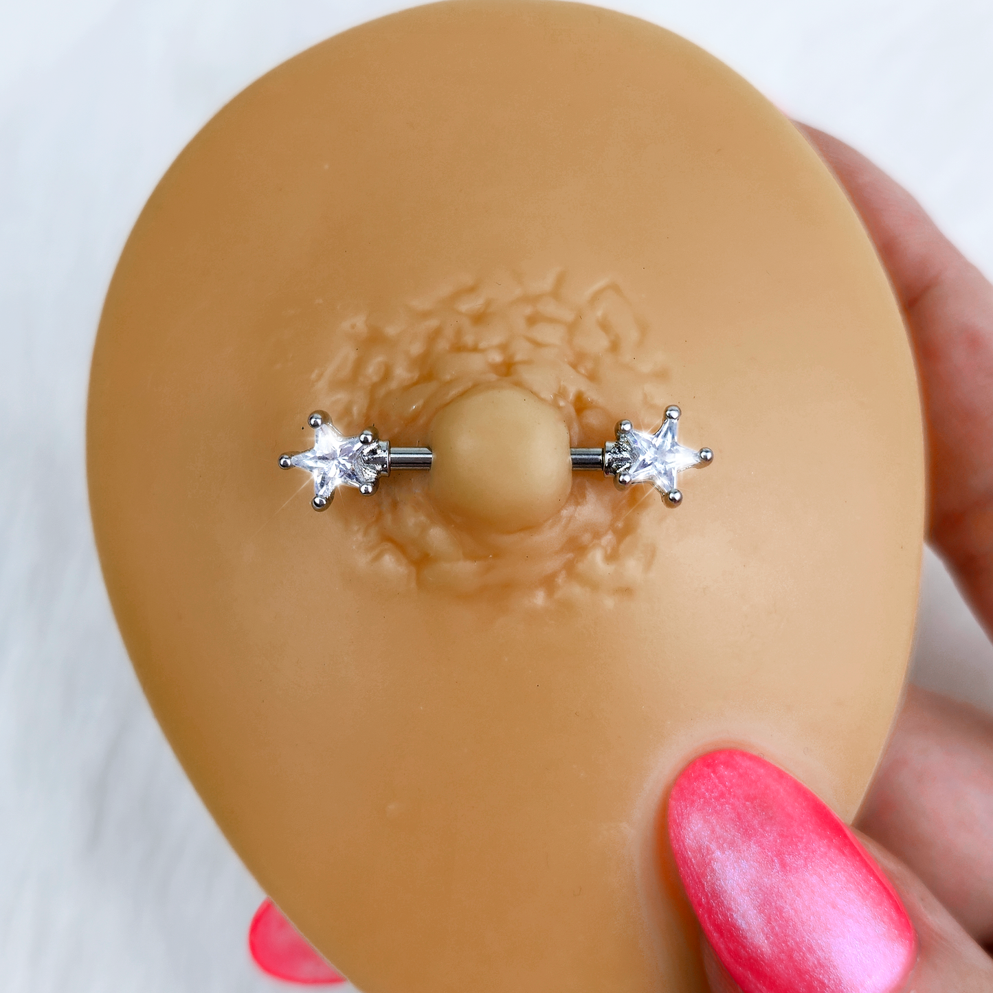14G 9/16 Clear CZ Gem Star Barbell Nipple Ring Set
