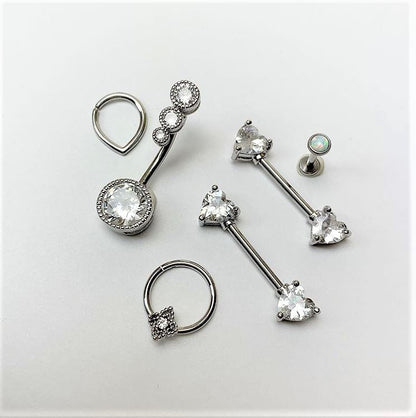 14G 9/16 Clear CZ Gem Heart Barbell Nipple Ring Set