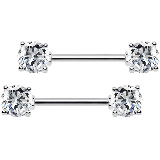 14G 9/16 Clear CZ Gem Barbell Nipple Ring Set