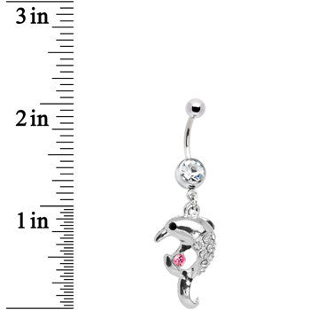 Clear Pink Gem Splash Dolphin Belly Ring