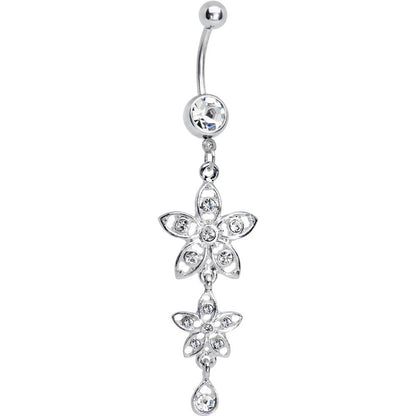 Clear Gem Duet Flowers Belly Ring