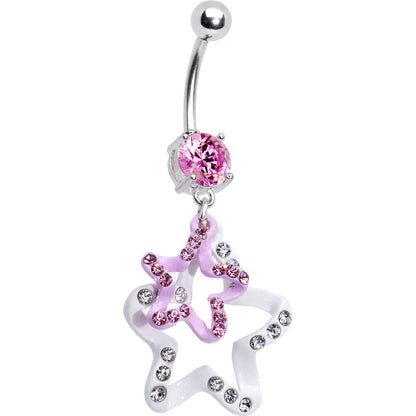 Pink Gem Dual Star Belly Ring