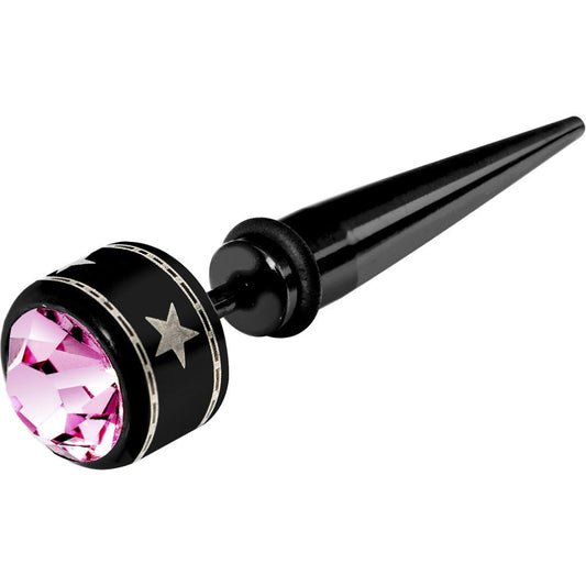 Acrylic Pink Gem Silver Star Fake Taper Ear Plug