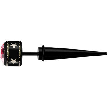 Acrylic Pink Gem Silver Star Fake Taper Ear Plug