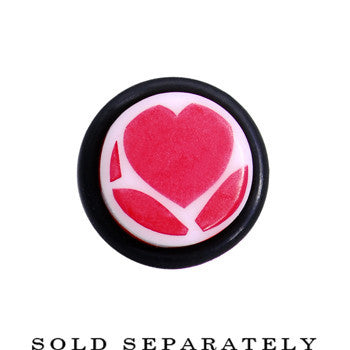 00G White Red Heart Acrylic Ear Taper