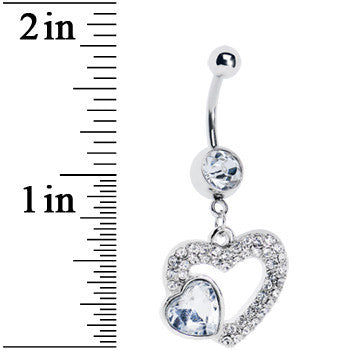 Clear Gem Hollow Heart Dangle Belly Ring