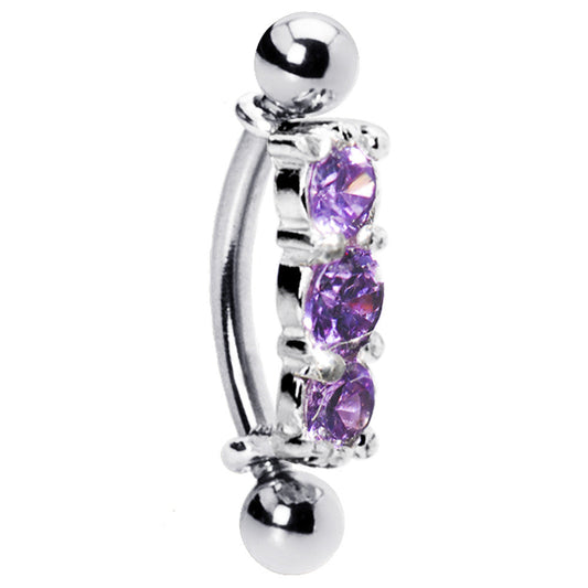 Silver 925 Top Down Amethyst Crystal Eyebrow Ring
