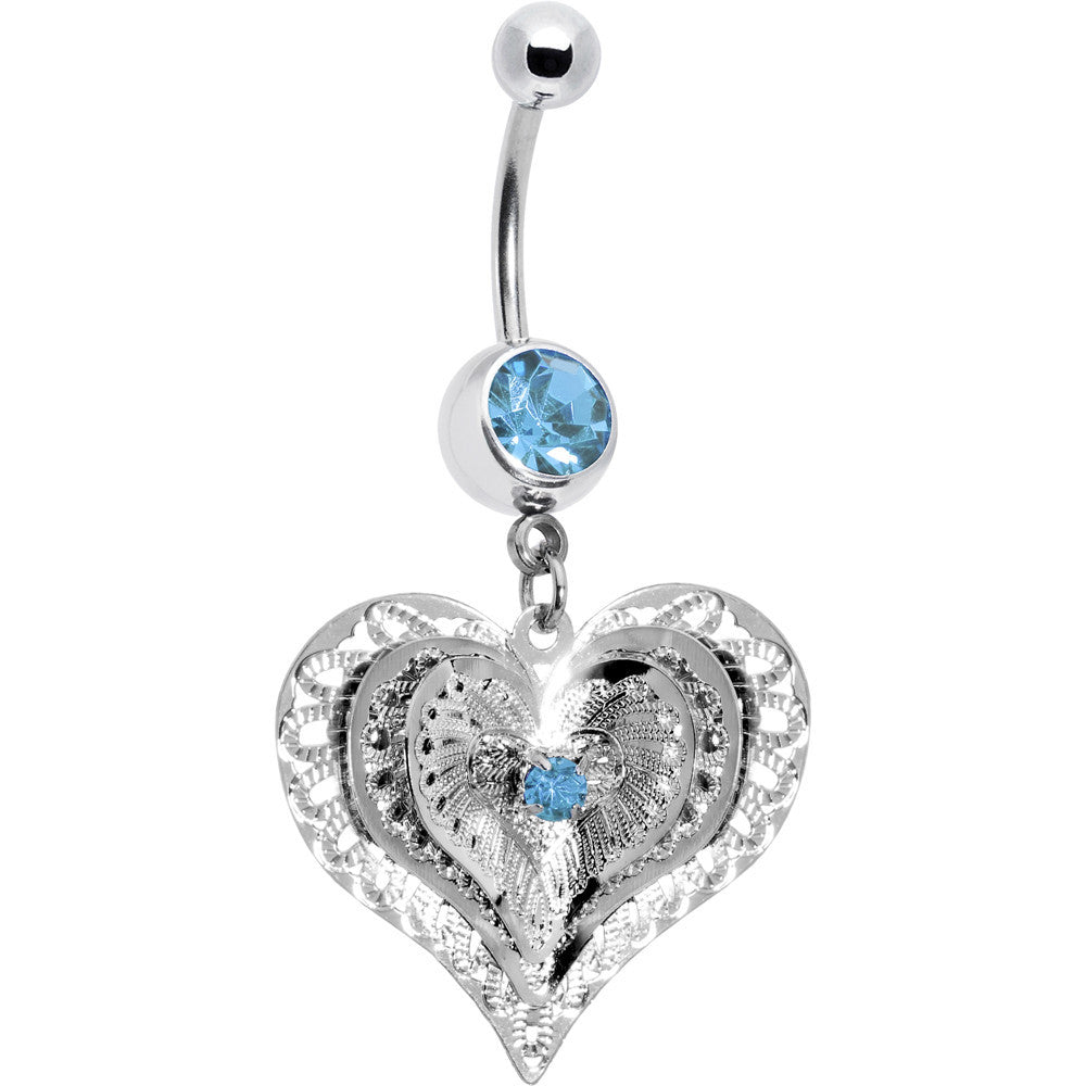 Aqua Gem Love at First Sight Heart Belly Ring