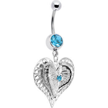 Aqua Gem Love at First Sight Heart Belly Ring