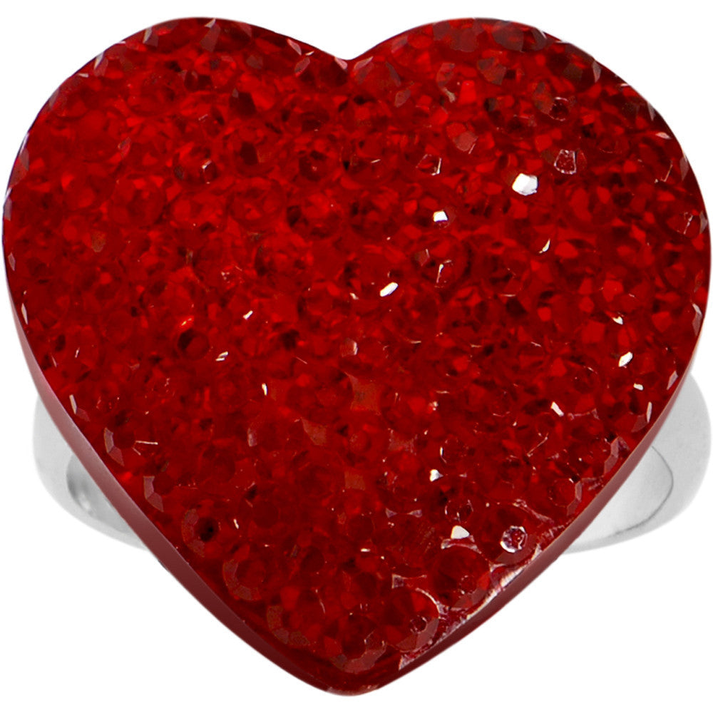 Red Sparkler Heart Adjustable Ring