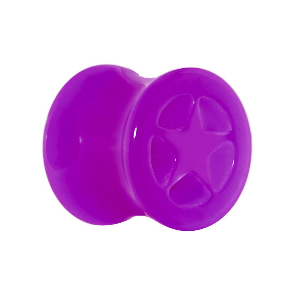 Acrylic Neon Purple Star Tunnel Plug 2G to 20mm