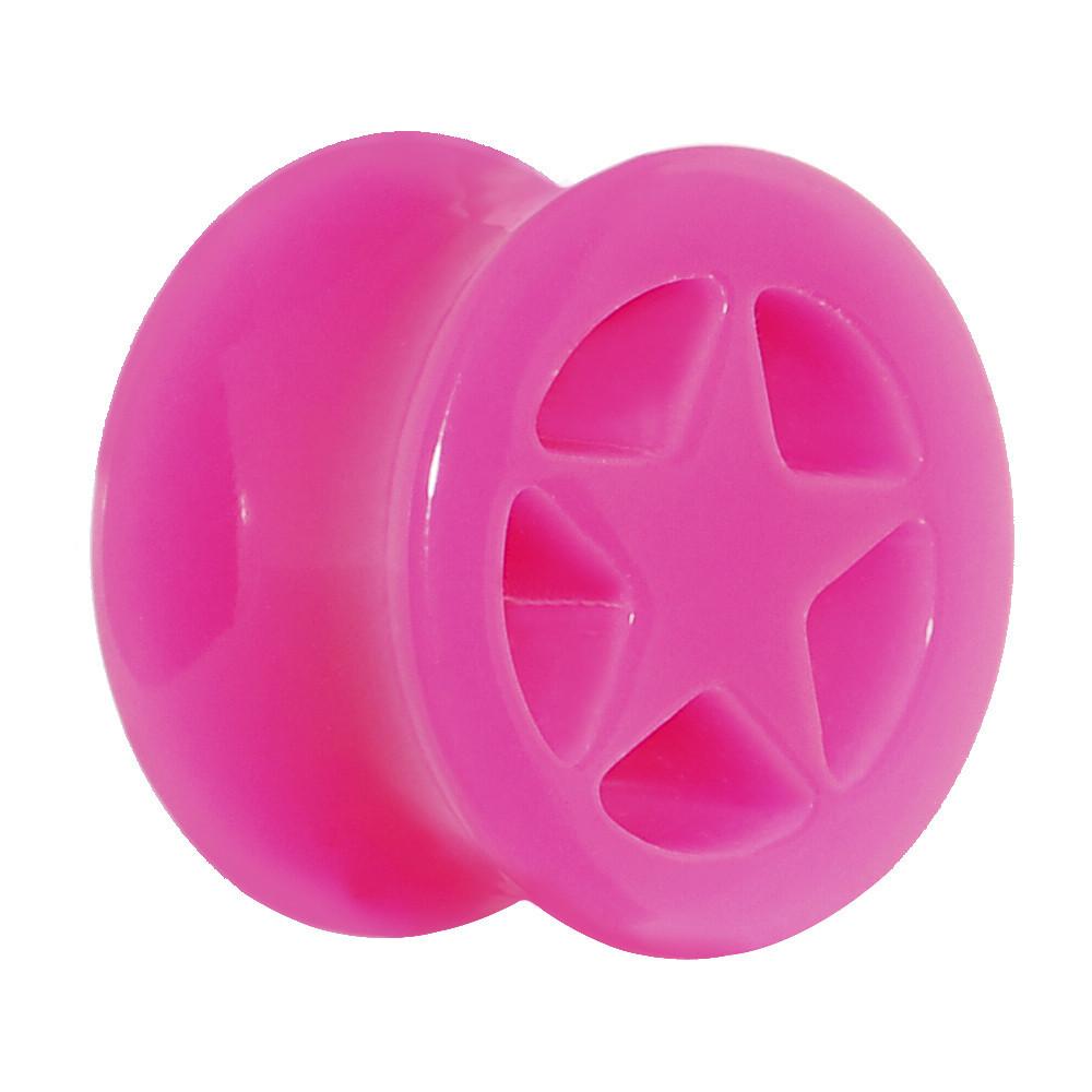 Acrylic Neon Pink Star Tunnel Plug 2G to 20mm