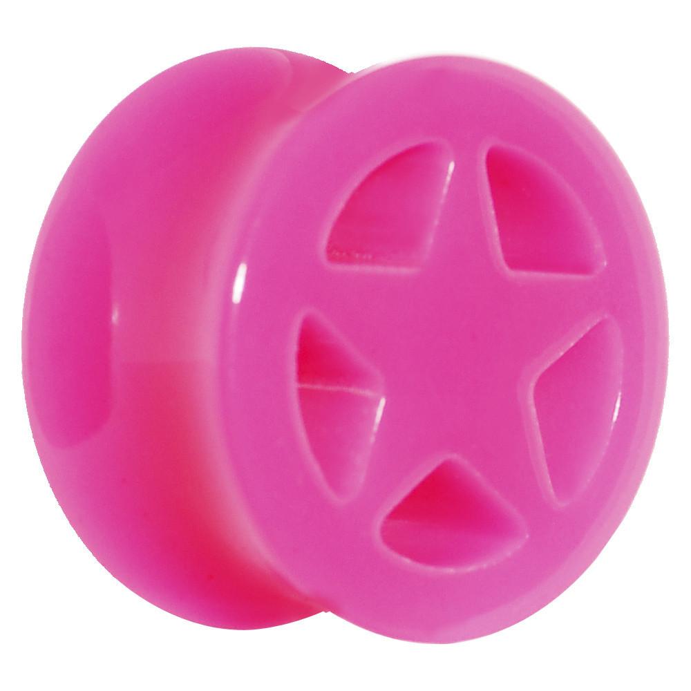 Acrylic Neon Pink Star Tunnel Plug 2G to 20mm