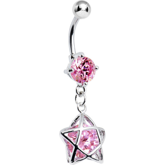 Pink Gem Encased Star Belly Ring