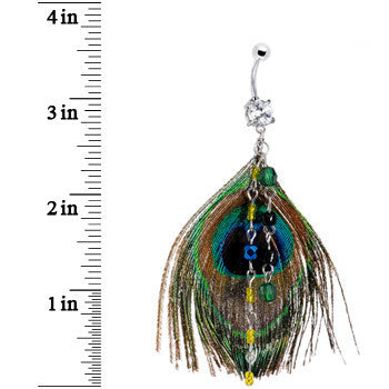 Chic Chain Dangle Peacock Feather Belly Ring