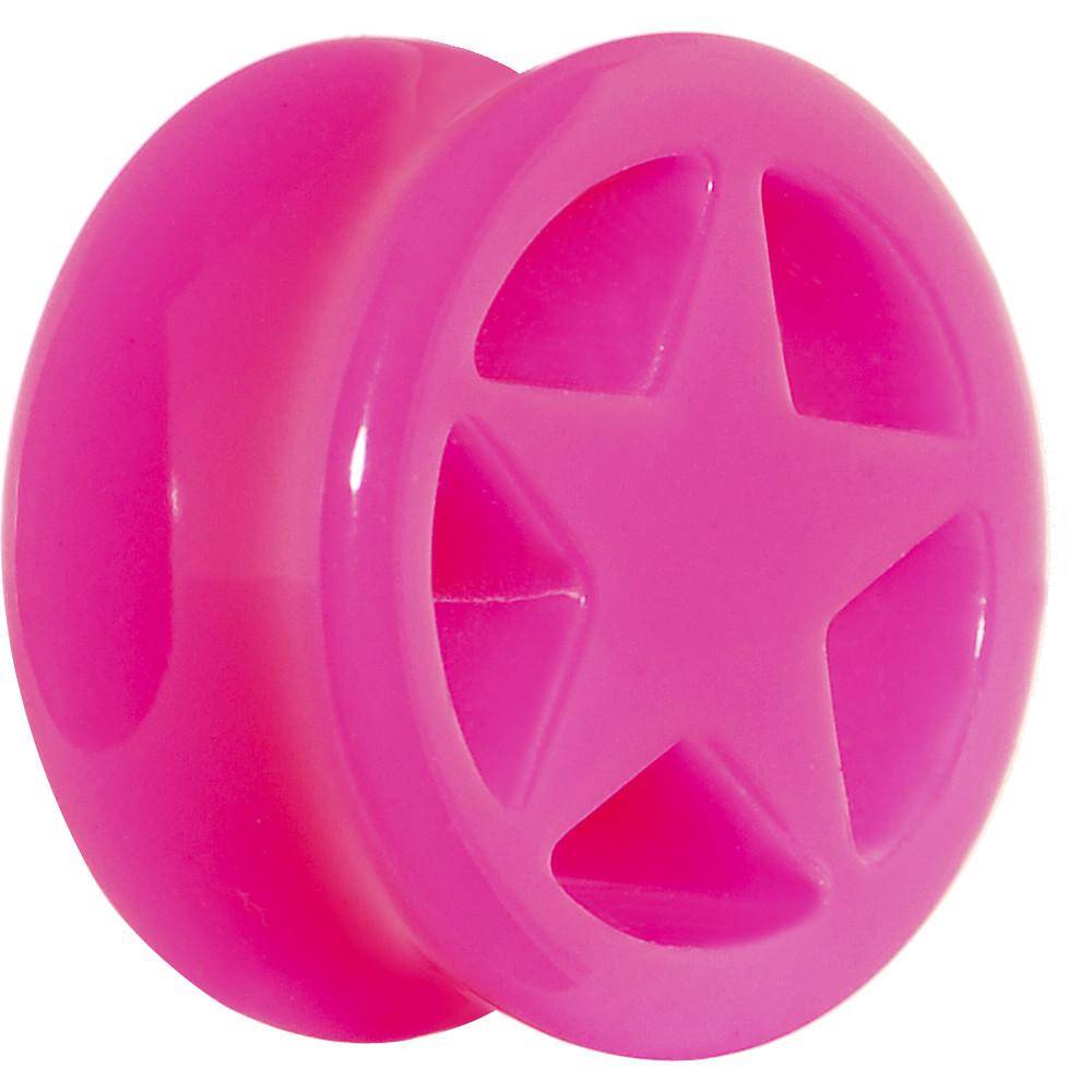 Acrylic Neon Pink Star Tunnel Plug 2G to 20mm