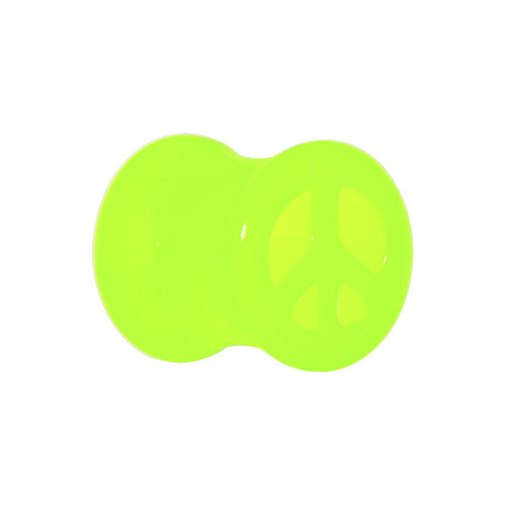 Acrylic Neon Green Peace Sign Tunnel Plug 2G to 20mm