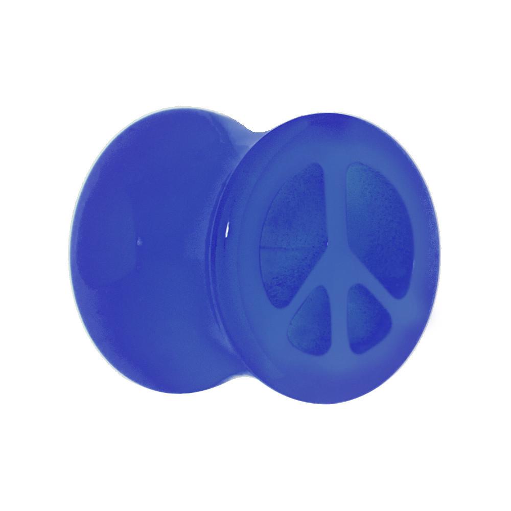 Acrylic Neon Blue Peace Sign Tunnel Plug 2G to 20mm