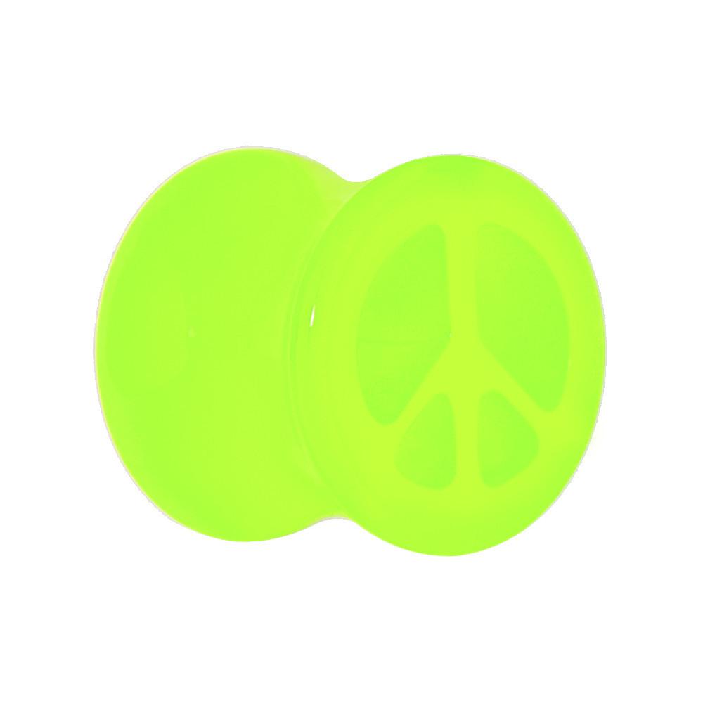 Acrylic Neon Green Peace Sign Tunnel Plug 2G to 20mm
