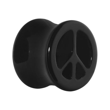 Acrylic Black Peace Sign Tunnel Plug 2G to 20mm