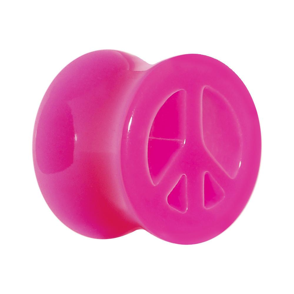 Acrylic Neon Pink Peace Sign Tunnel Plug 2G to 20mm
