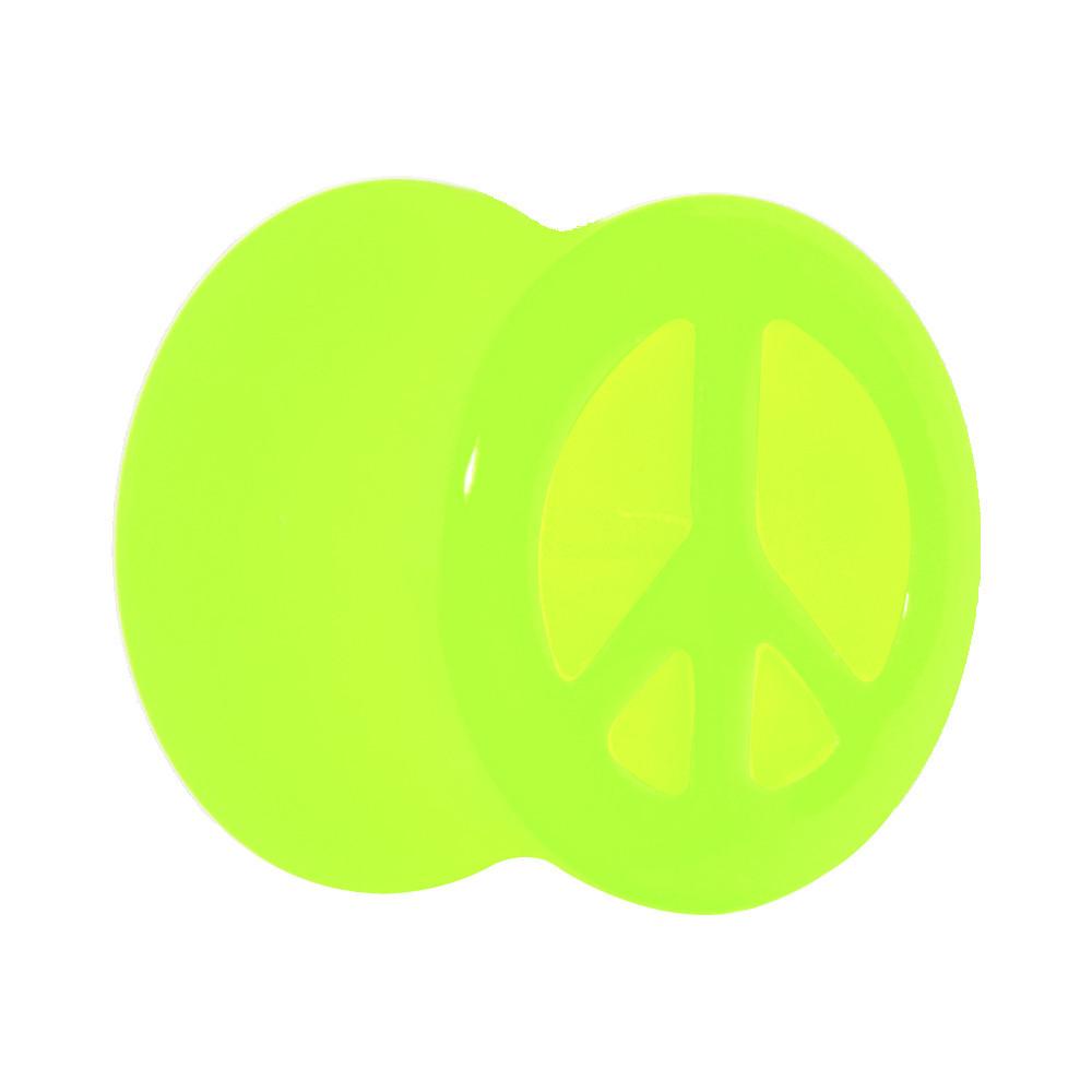 Acrylic Neon Green Peace Sign Tunnel Plug 2G to 20mm