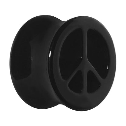 Acrylic Black Peace Sign Tunnel Plug 2G to 20mm