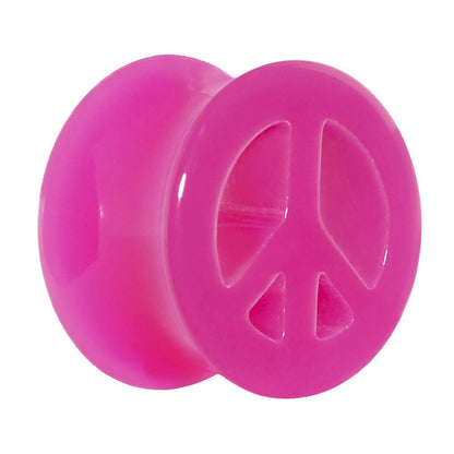 Acrylic Neon Pink Peace Sign Tunnel Plug 2G to 20mm