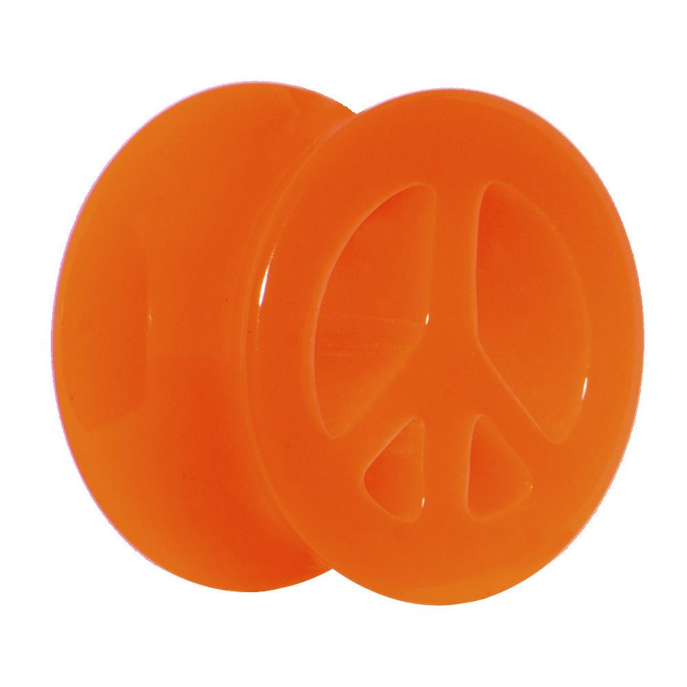 Acrylic Neon Orange Peace Sign Tunnel Plug 2G to 20mm