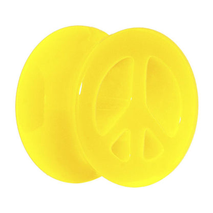 Acrylic Neon Yellow Peace Sign Tunnel Plug 2G to 20mm