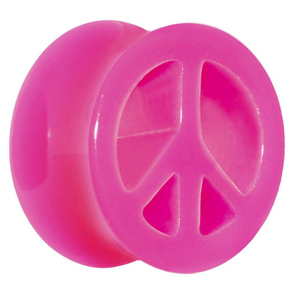 Acrylic Neon Pink Peace Sign Tunnel Plug 2G to 20mm
