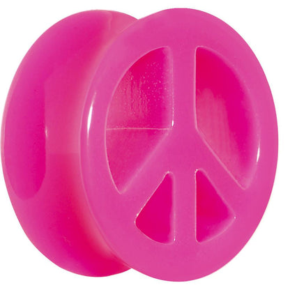 Acrylic Neon Pink Peace Sign Tunnel Plug 2G to 20mm