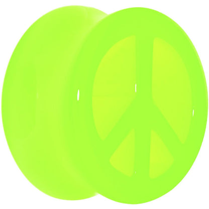 Acrylic Neon Green Peace Sign Tunnel Plug 2G to 20mm