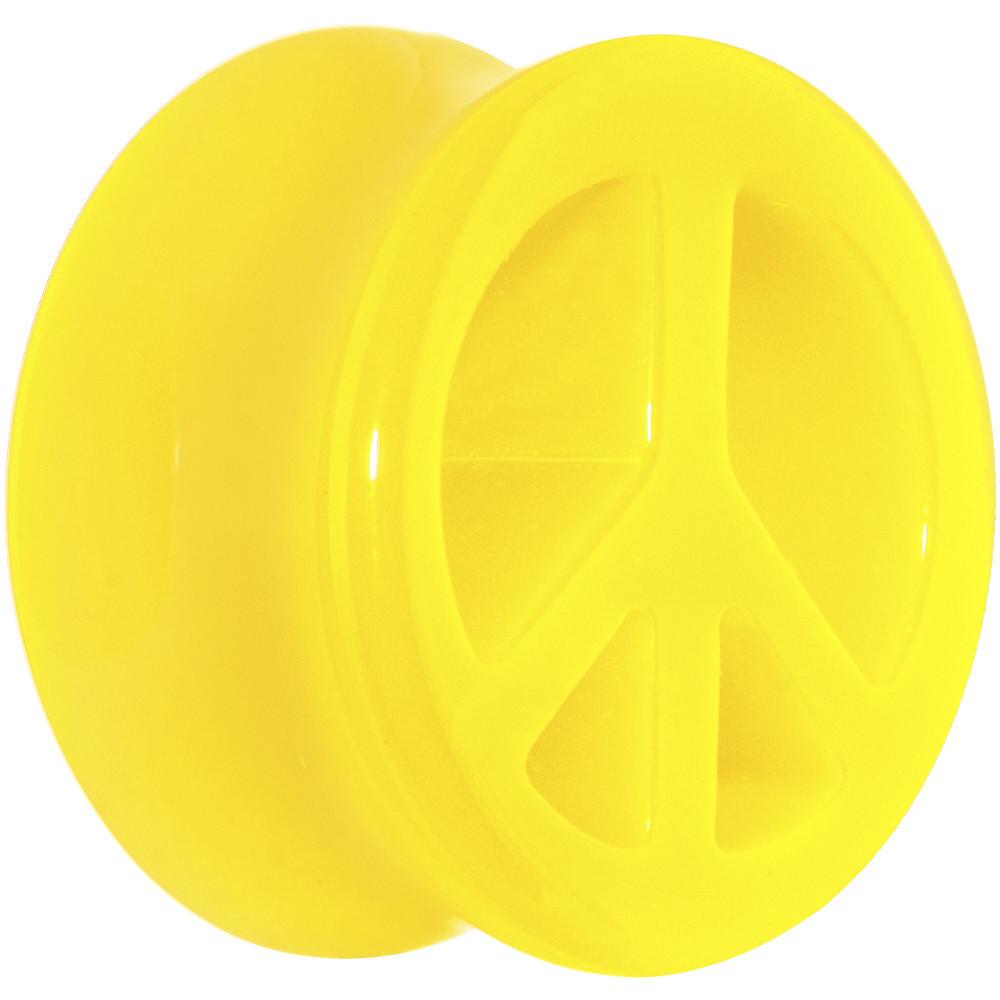 Acrylic Neon Yellow Peace Sign Tunnel Plug 2G to 20mm