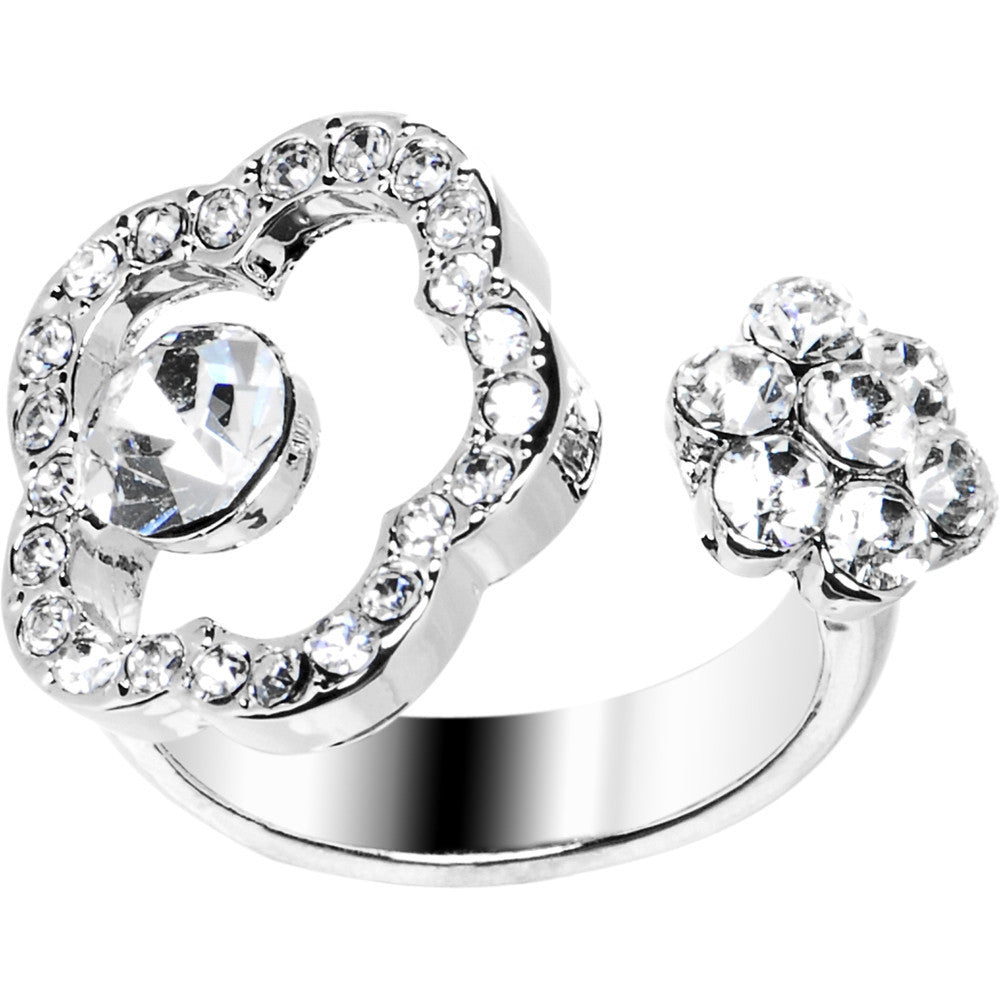 Clear Jeweled Flower Adjustable Ring
