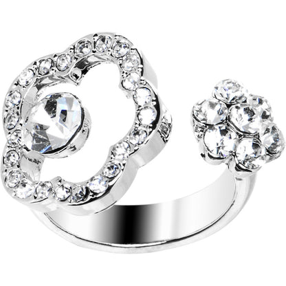 Clear Jeweled Flower Adjustable Ring