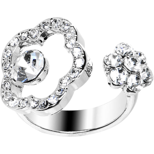 Clear Jeweled Flower Adjustable Ring