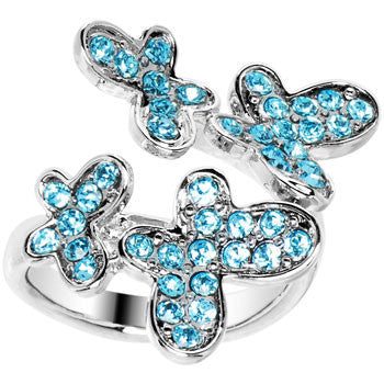 Aqua Jeweled Cluster Butterfly Adjustable Ring