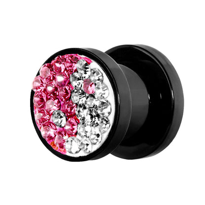 0G Pink Crystal Ferido Yin Yang Acrylic Screw Fit Tunnel