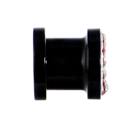 0G Pink Crystal Ferido Yin Yang Acrylic Screw Fit Tunnel