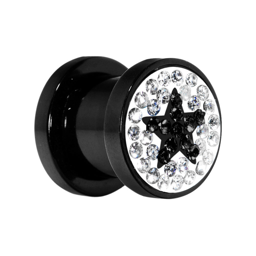 0G Black Star Ferido Crystal Acrylic Screw Fit Tunnel