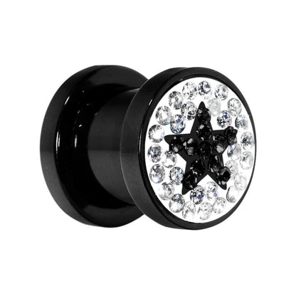 0G Black Star Ferido Crystal Acrylic Screw Fit Tunnel