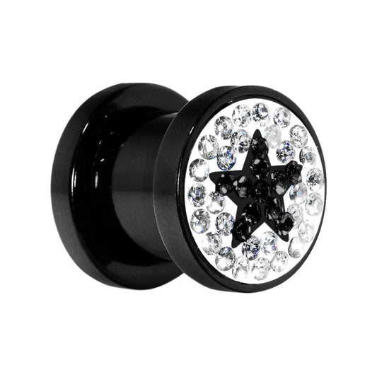 0G Black Star Ferido Crystal Acrylic Screw Fit Tunnel