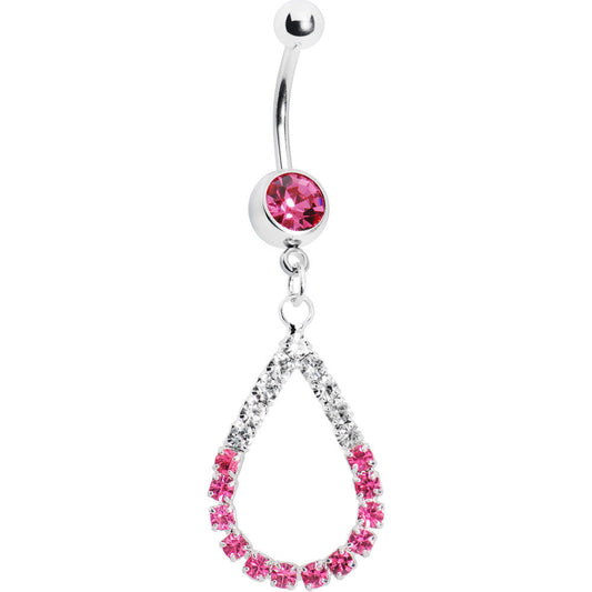 Clear Pink Jeweled Teardrop Belly Ring