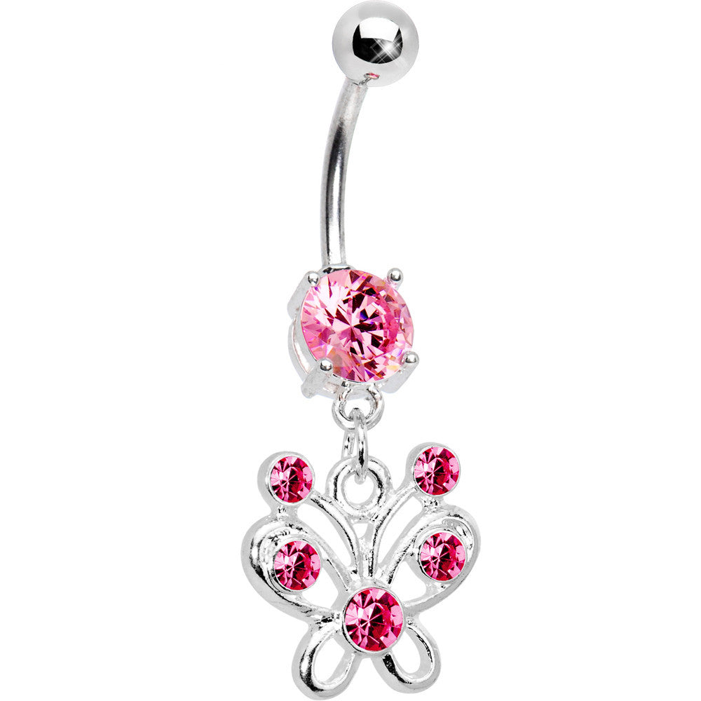 Pink Cubic Zirconia Butterfly Belly Ring