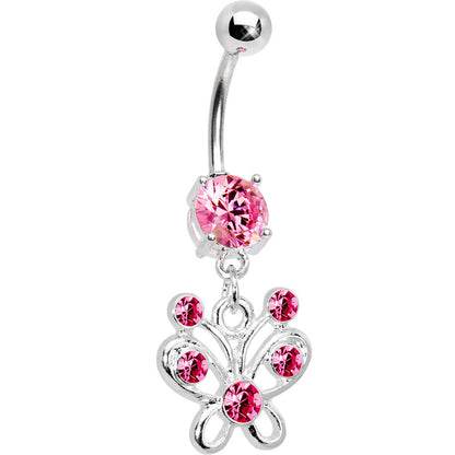 Pink Cubic Zirconia Butterfly Belly Ring